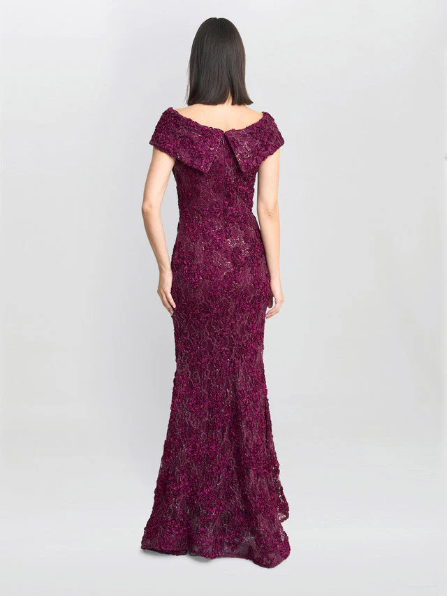 Gina Bacconi Burgundy Brigette Off The Shoulder Lace Maxi Dress - Image 3