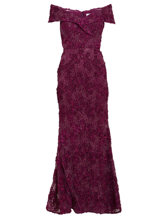 Gina Bacconi Burgundy Brigette Off The Shoulder Lace Maxi Dress - Image 5
