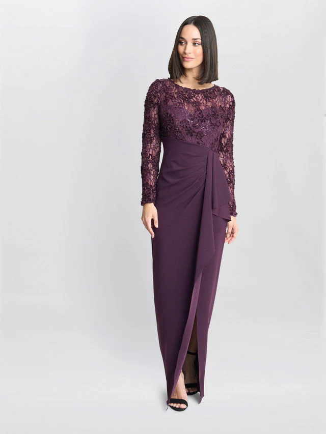 Gina Bacconi Burgundy Keeley Lace Bodice & Sleeve Maxi Dress - Image 2