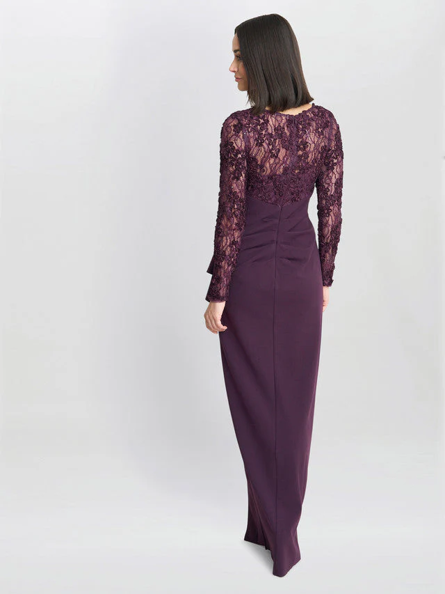 Gina Bacconi Burgundy Keeley Lace Bodice & Sleeve Maxi Dress - Image 5