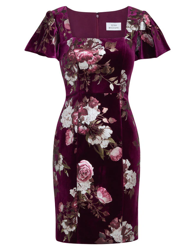 Gina Bacconi Burgundy Paulina Velvet Dress - Image 3