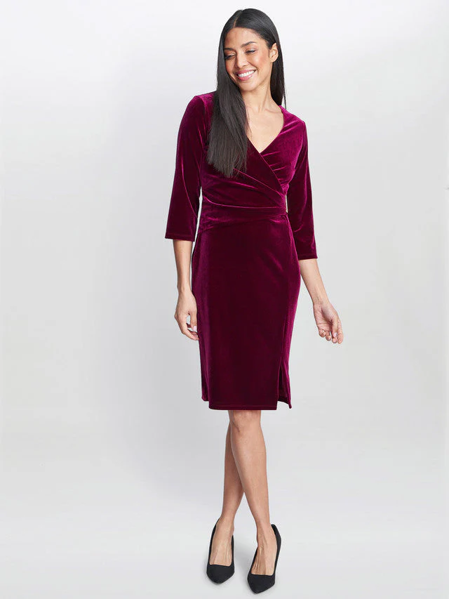 Gina Bacconi Burgundy Rachael Velvet Dress With Gold Trim - Image 3