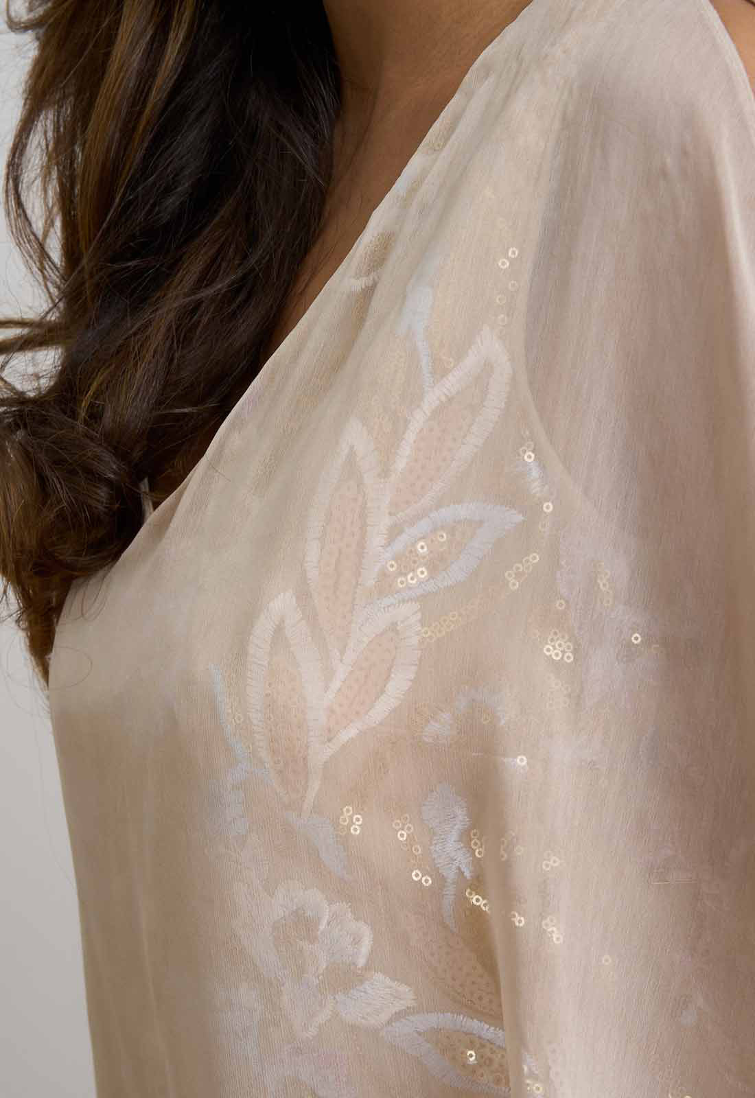 Gina Bacconi Champagne Monroe Short Embroidered Dress With Chiffon Bodice - Image 5