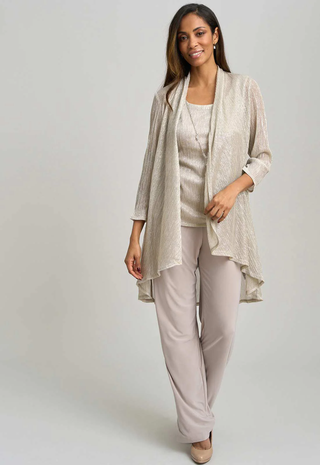 Gina Bacconi CHAMPAGNE Natasha Three Piece Metallic Crinkle Trouser Suit - Image 3