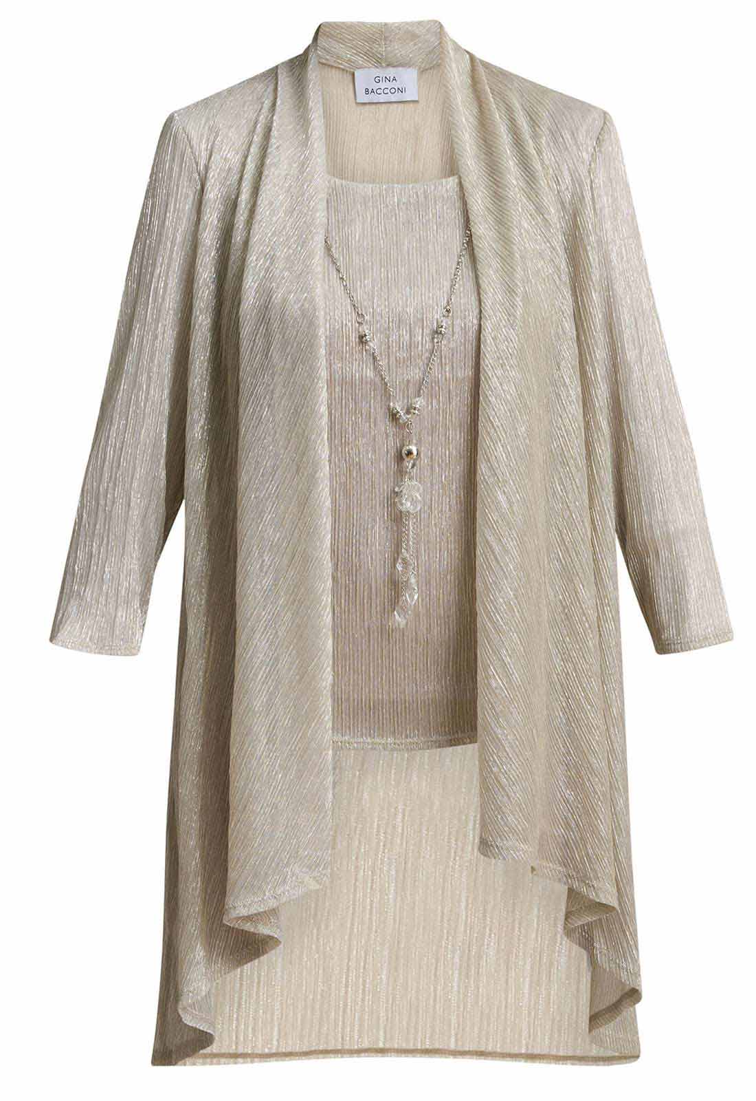 Gina Bacconi CHAMPAGNE Natasha Three Piece Metallic Crinkle Trouser Suit - Image 5