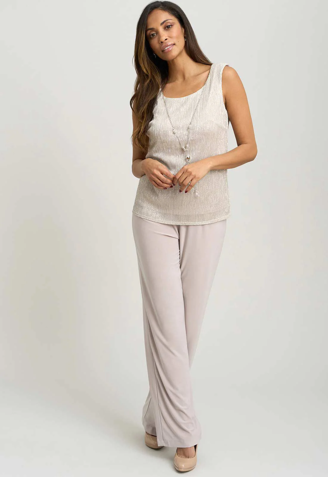 Gina Bacconi CHAMPAGNE Natasha Three Piece Metallic Crinkle Trouser Suit - Image 6