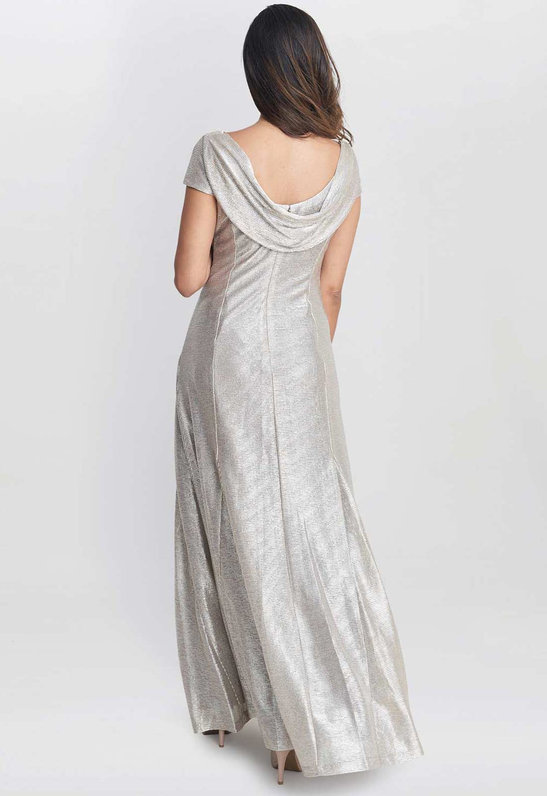 Gina Bacconi Champagne Alivia Metallic Cowl Maxi Dress - Image 3