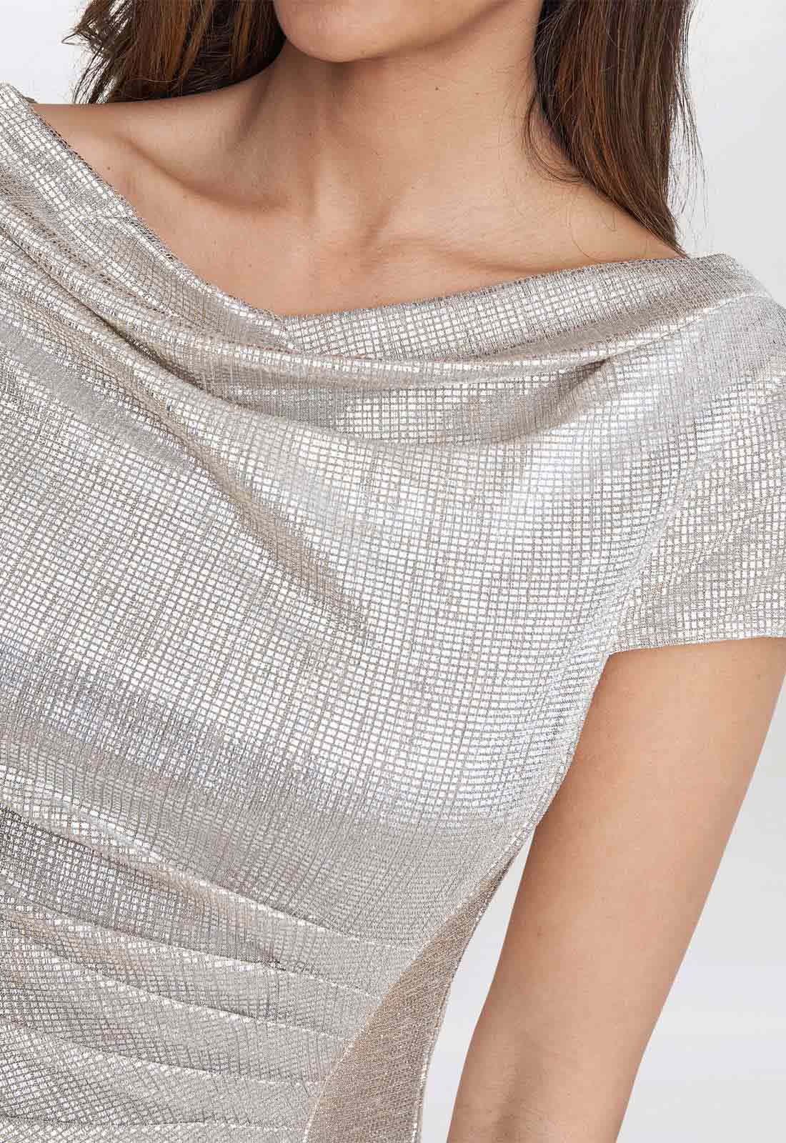 Gina Bacconi Champagne Alivia Metallic Cowl Maxi Dress - Image 5
