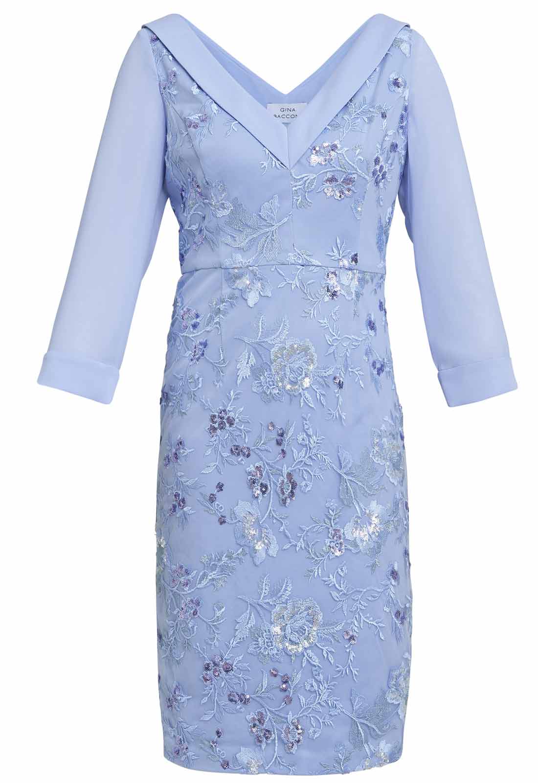 Gina Bacconi Blue Daisy Crepe Dress With Embroidery - Image 5