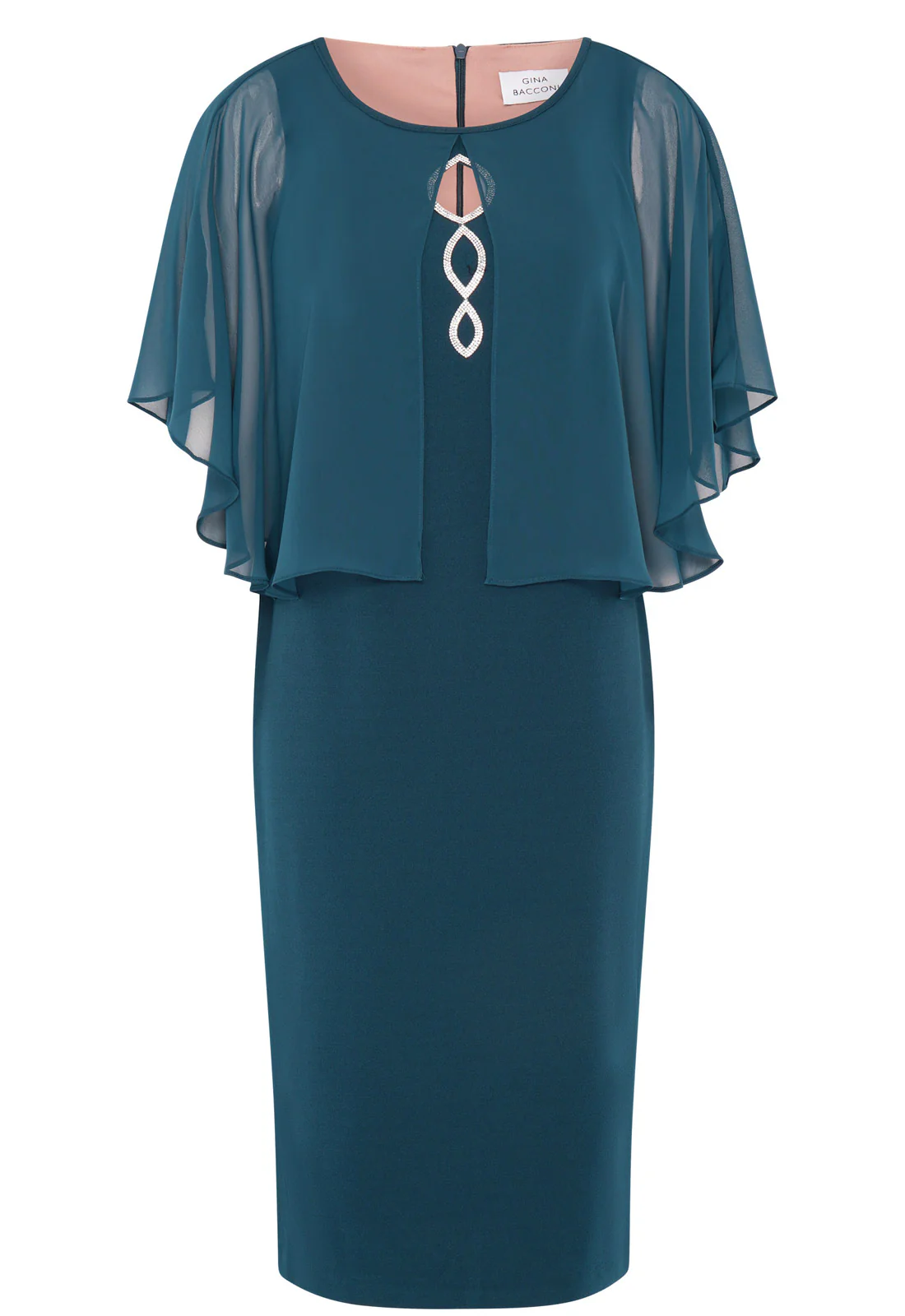 Gina Bacconi Dark Green Cherri Dress With Chiffon Overlay - Image 2