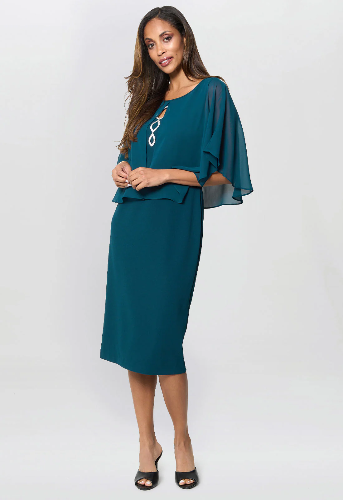 Gina Bacconi Dark Green Cherri Dress With Chiffon Overlay - Image 3