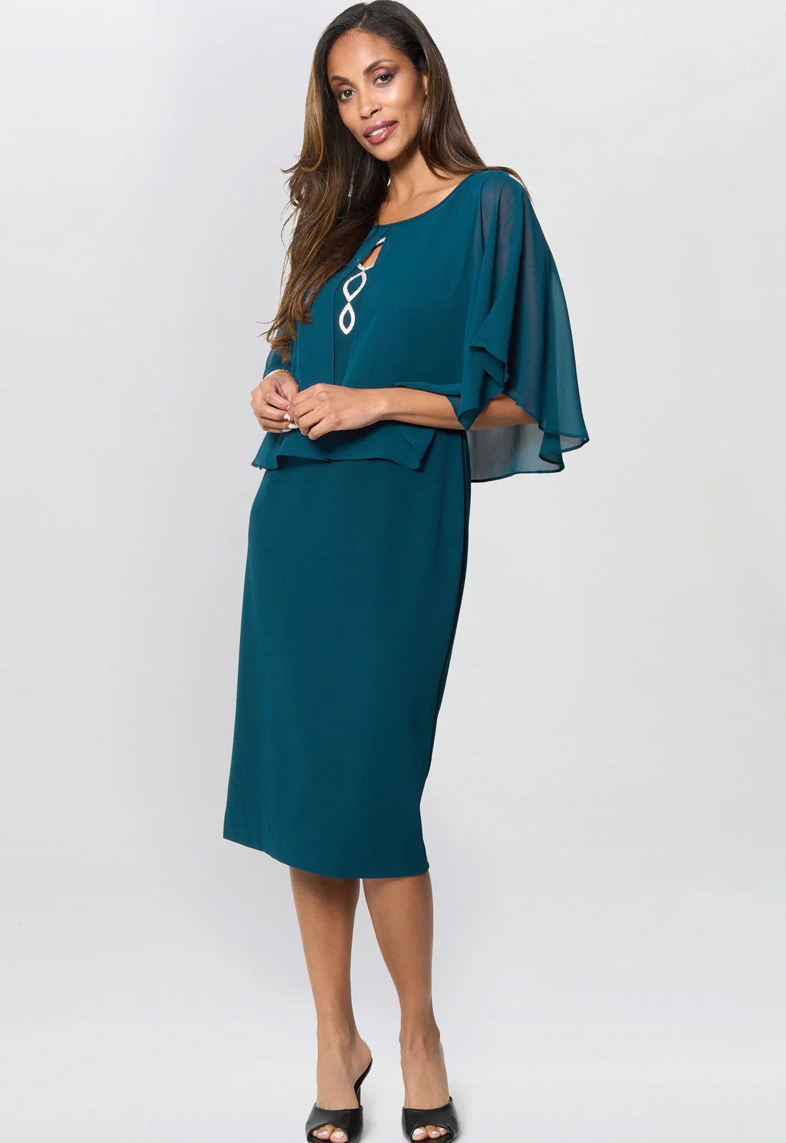 Gina Bacconi Dark Green Cherri Dress With Chiffon Overlay - Image 4
