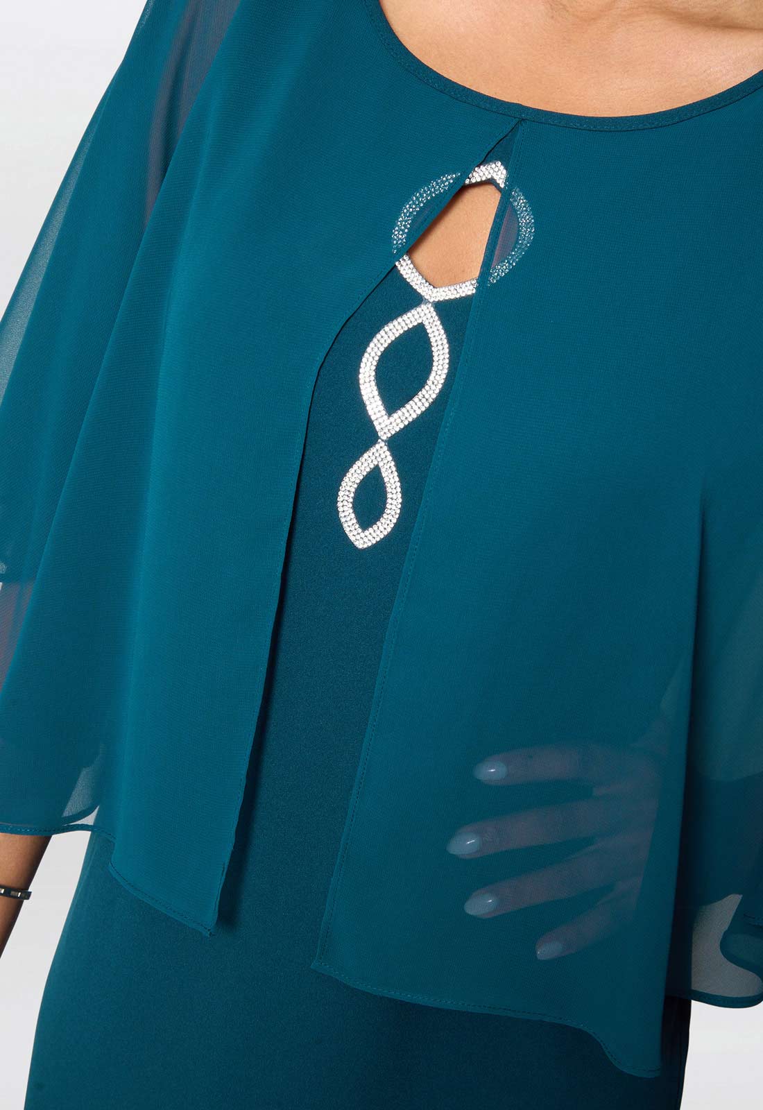 Gina Bacconi Dark Green Cherri Dress With Chiffon Overlay - Image 5