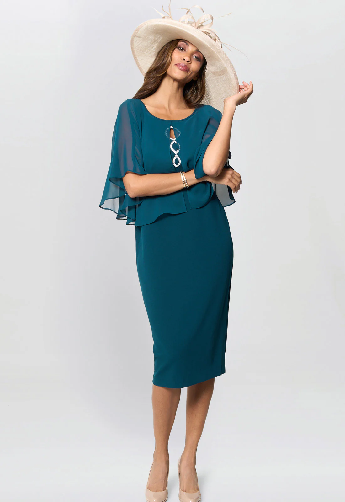 Gina Bacconi Dark Green Cherri Dress With Chiffon Overlay - Image 6