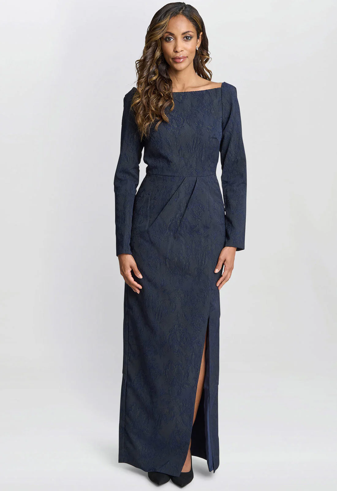 Gina Bacconi Dark Navy Amira Stretch Jacquard Maxi Dress - Image 2