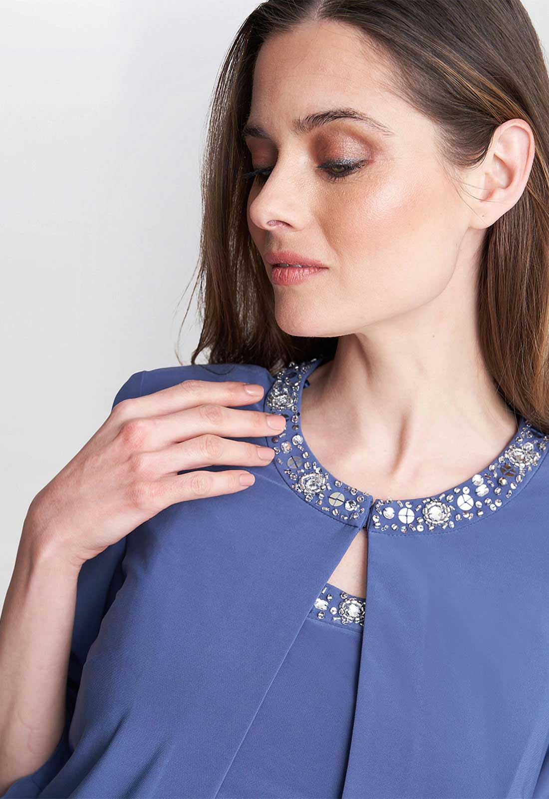 Gina Bacconi Blue Delores Jersey Midi A-Line Jacket Dress - Image 2