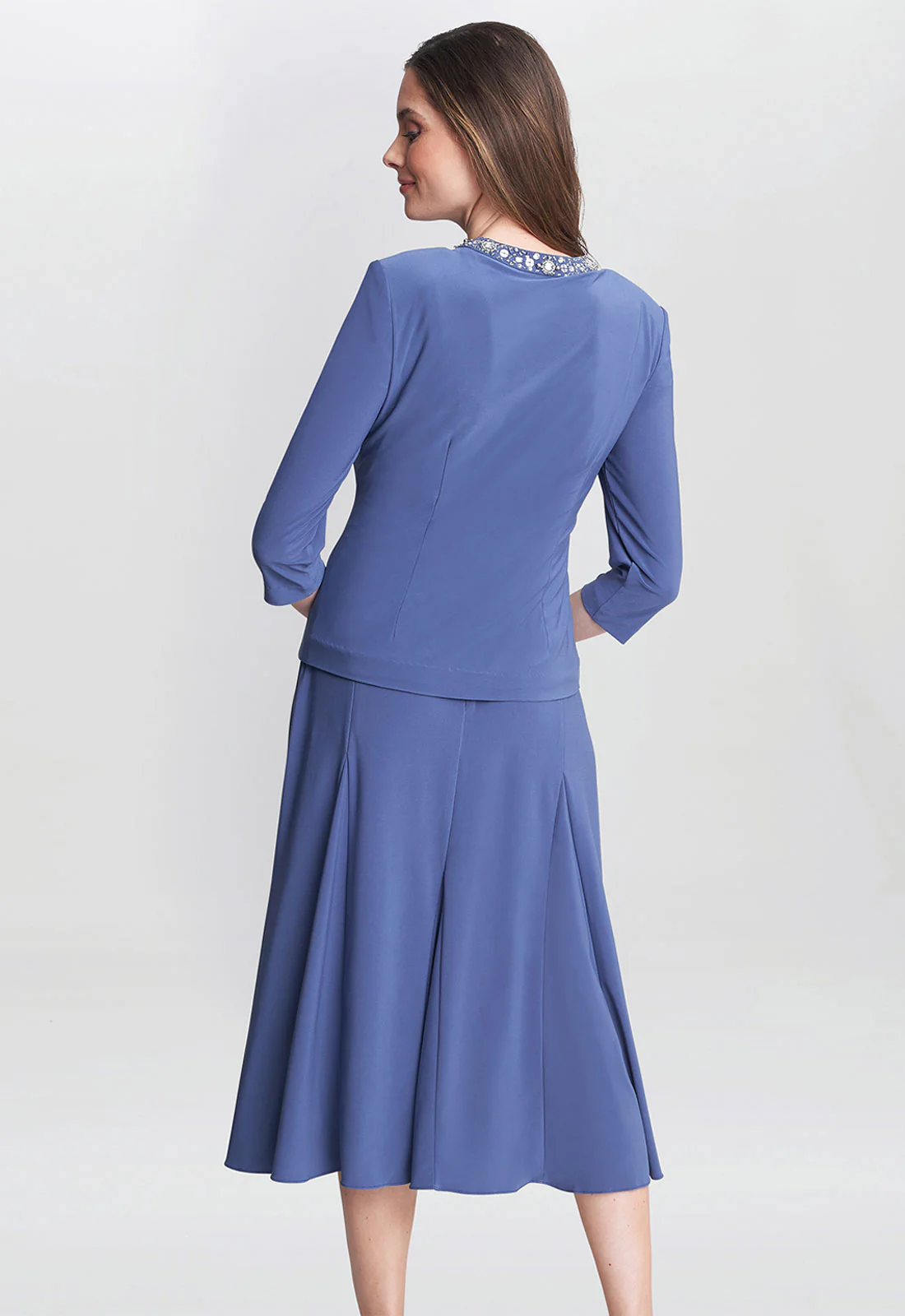 Gina Bacconi Blue Delores Jersey Midi A-Line Jacket Dress - Image 3