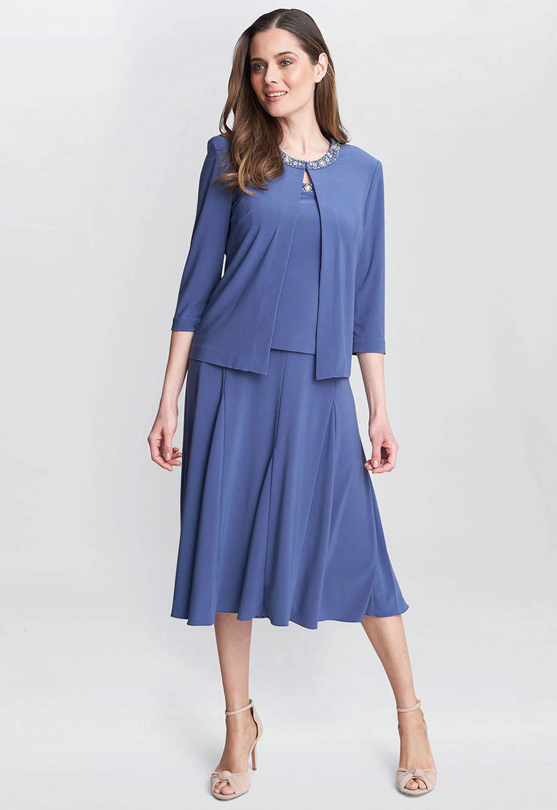 Gina Bacconi Blue Delores Jersey Midi A-Line Jacket Dress - Image 4