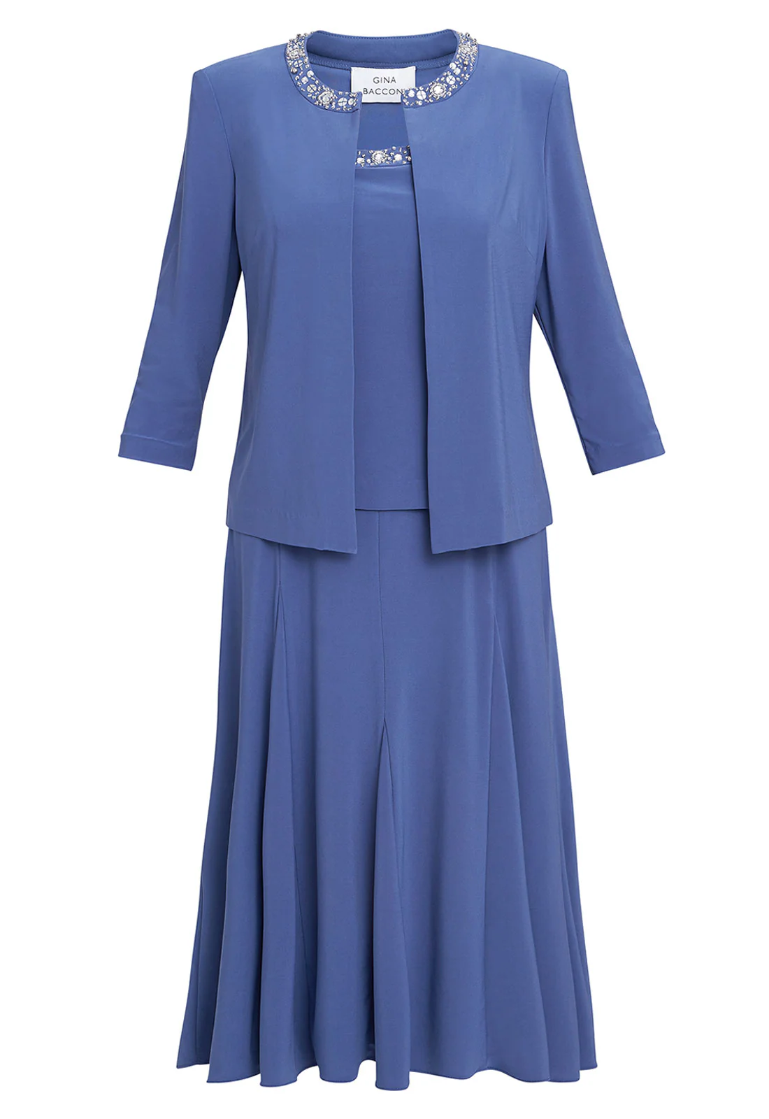 Gina Bacconi Blue Delores Jersey Midi A-Line Jacket Dress - Image 5