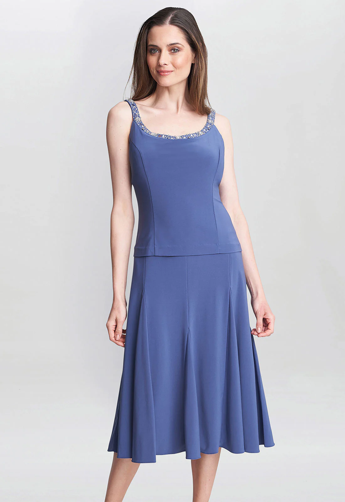 Gina Bacconi Blue Delores Jersey Midi A-Line Jacket Dress - Image 6