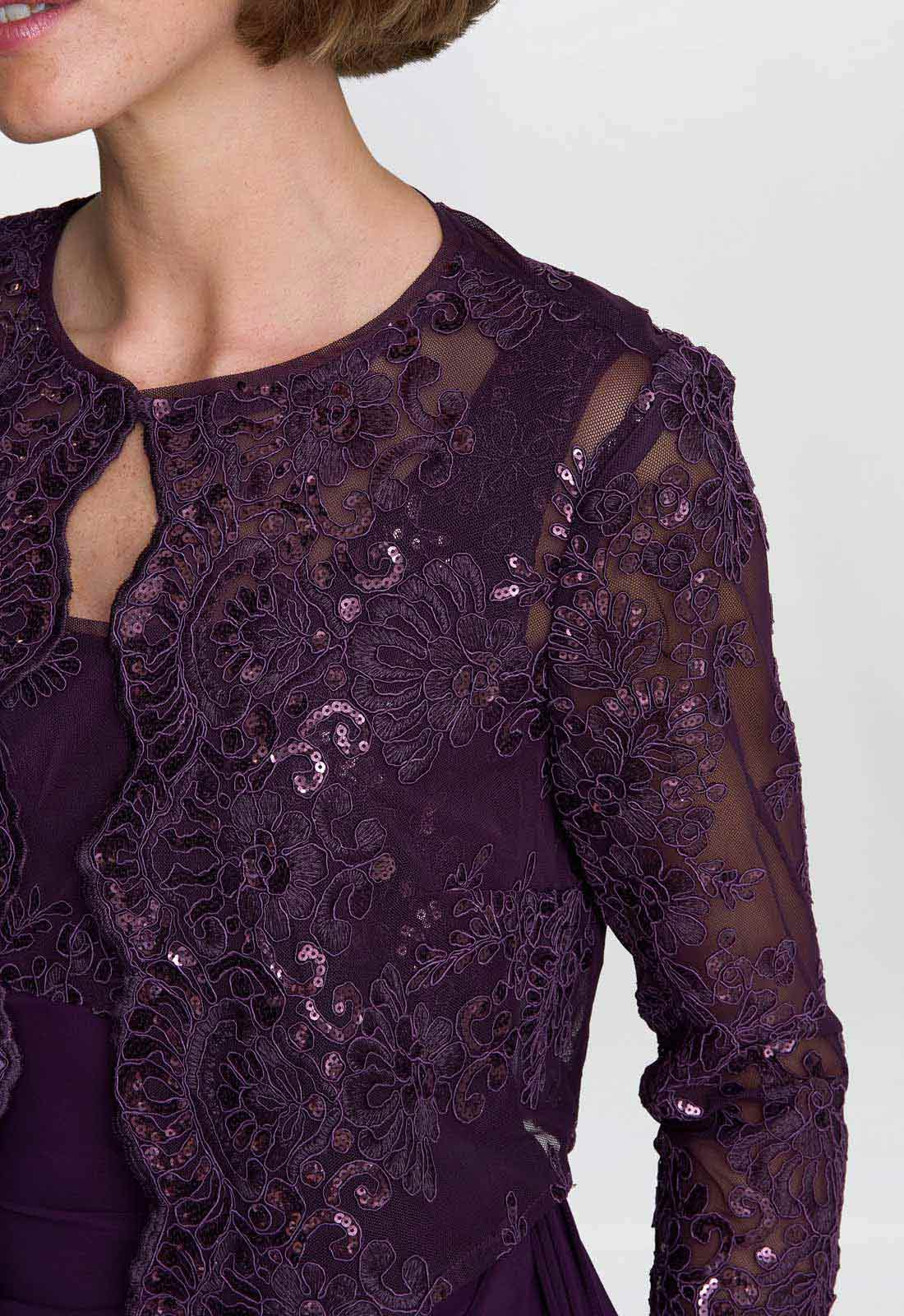 Gina Bacconi Aubergine Susanne Maxi Dress With Lace Jacket - Image 3