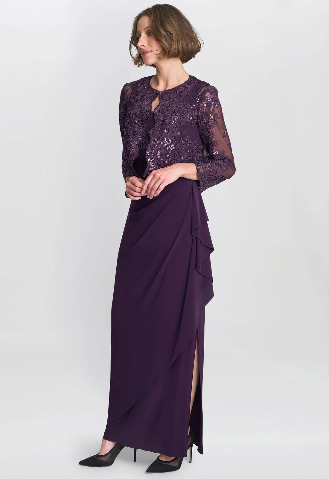 Gina Bacconi Aubergine Susanne Maxi Dress With Lace Jacket - Image 4
