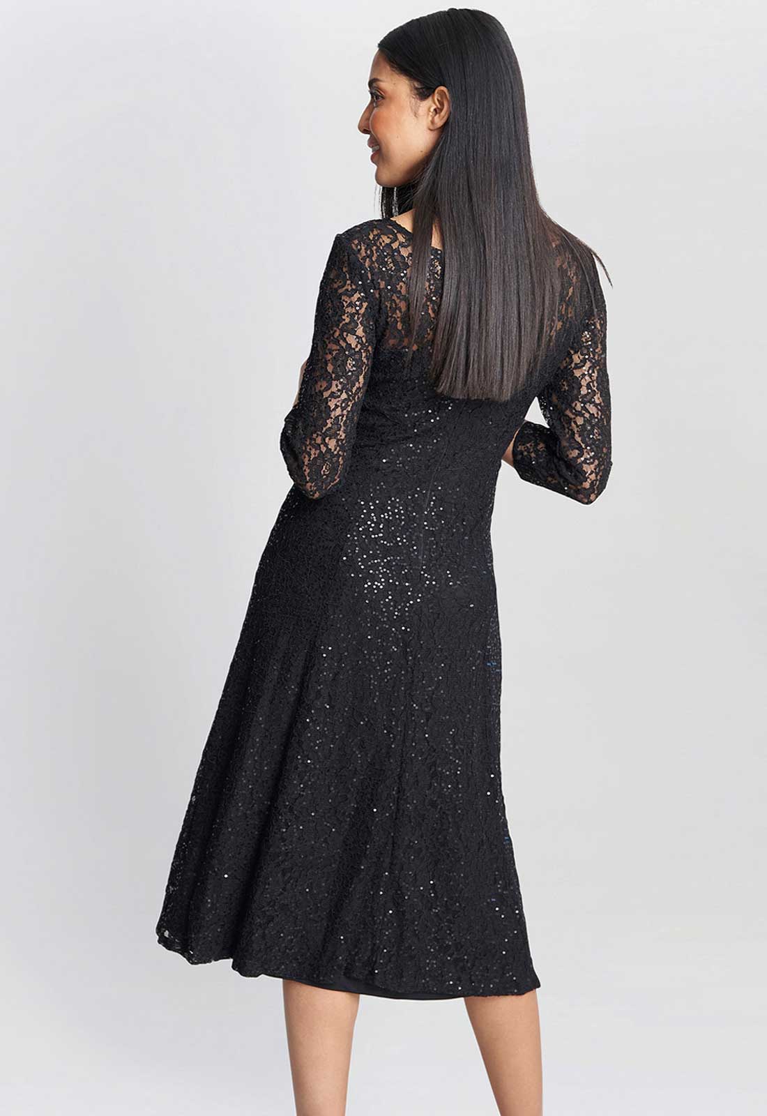 Gina Bacconi Black Elianna Sequin Lace Dress - Image 2