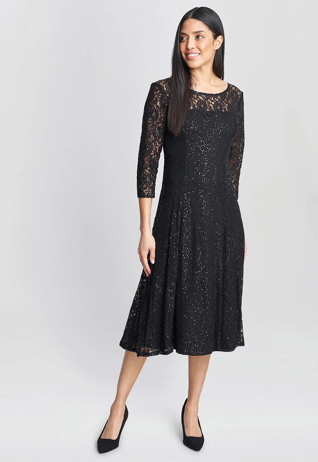 Gina Bacconi Black Elianna Sequin Lace Dress - Image 3