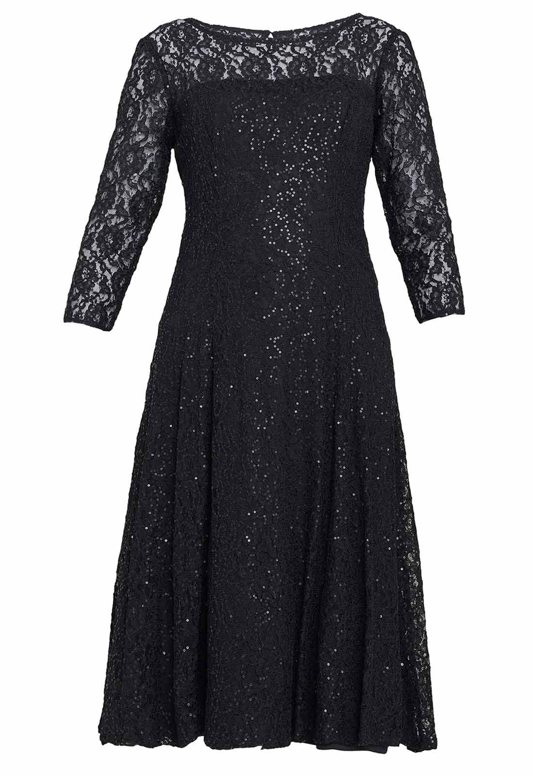 Gina Bacconi Black Elianna Sequin Lace Dress - Image 4