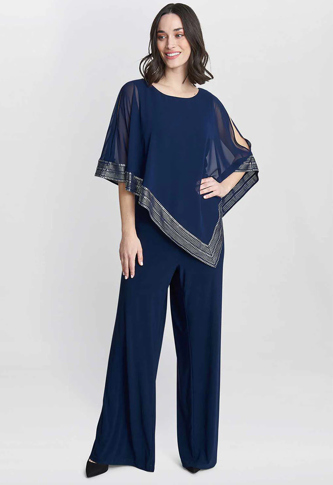 Gina Bacconi Blue Eve Asymmetrical Cape Jumpsuit - Image 3