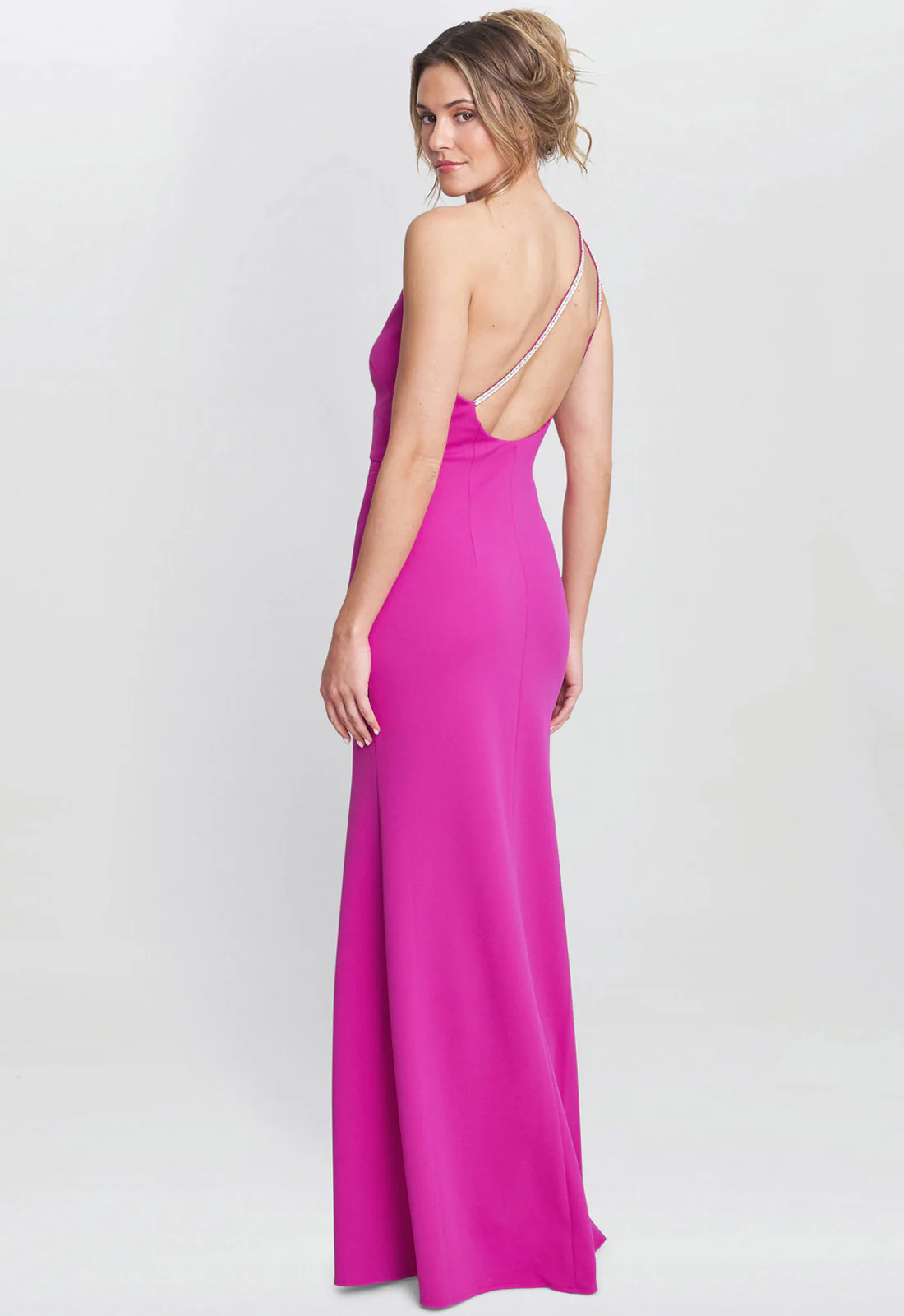 Gina Bacconi Fuchsia Bryony One Shoulder Maxi Dress - Image 3