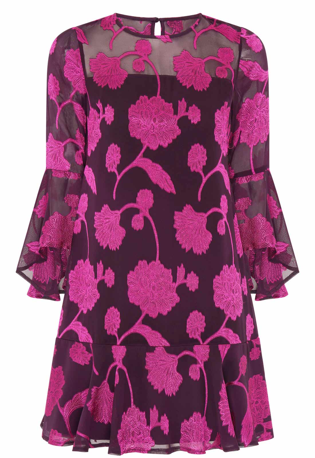 Gina Bacconi Fuchsia Isabella Embroidered Fit And Flare Dress - Image 2