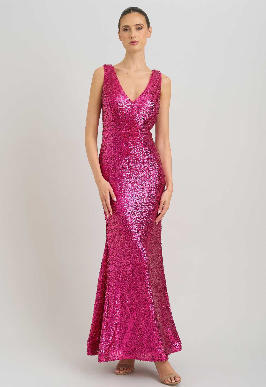 Gina Bacconi FUCHSIA Miller Sequin V Neck Maxi Dress - Image 2