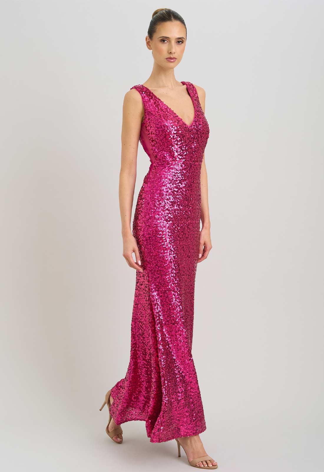 Gina Bacconi FUCHSIA Miller Sequin V Neck Maxi Dress - Image 5