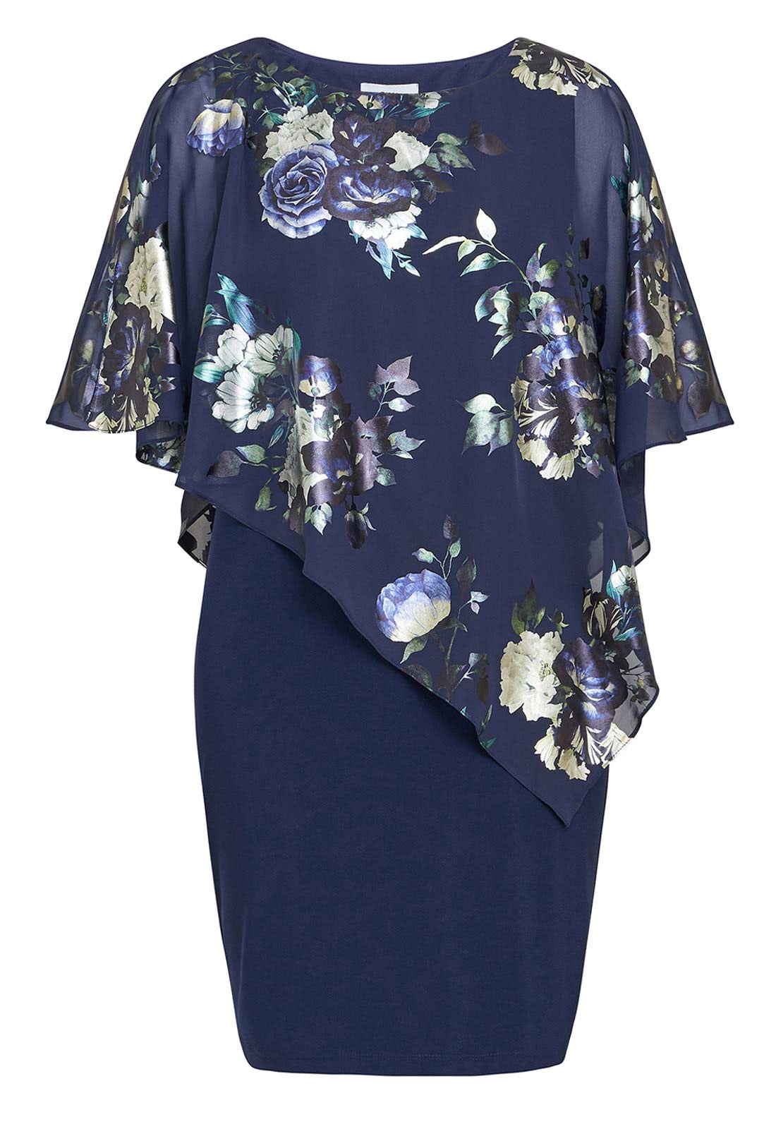 Gina Bacconi Blue Gaby Floral Printed Asymmetric Dress - Image 3