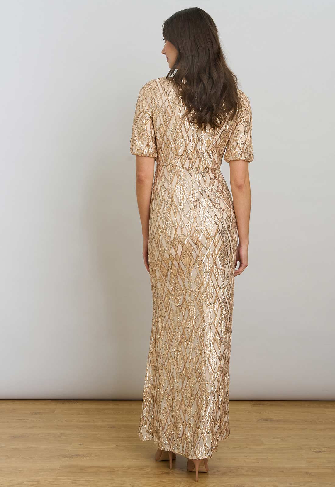 Gina Bacconi Gold Pat Sequin Maxi Dress - Image 4