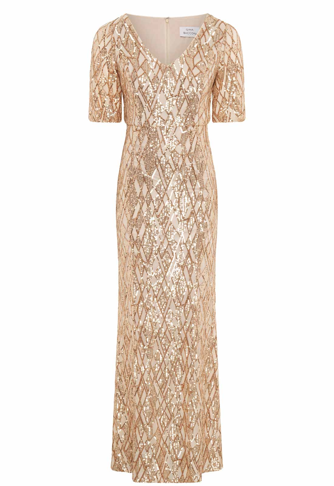 Gina Bacconi Gold Pat Sequin Maxi Dress - Image 5