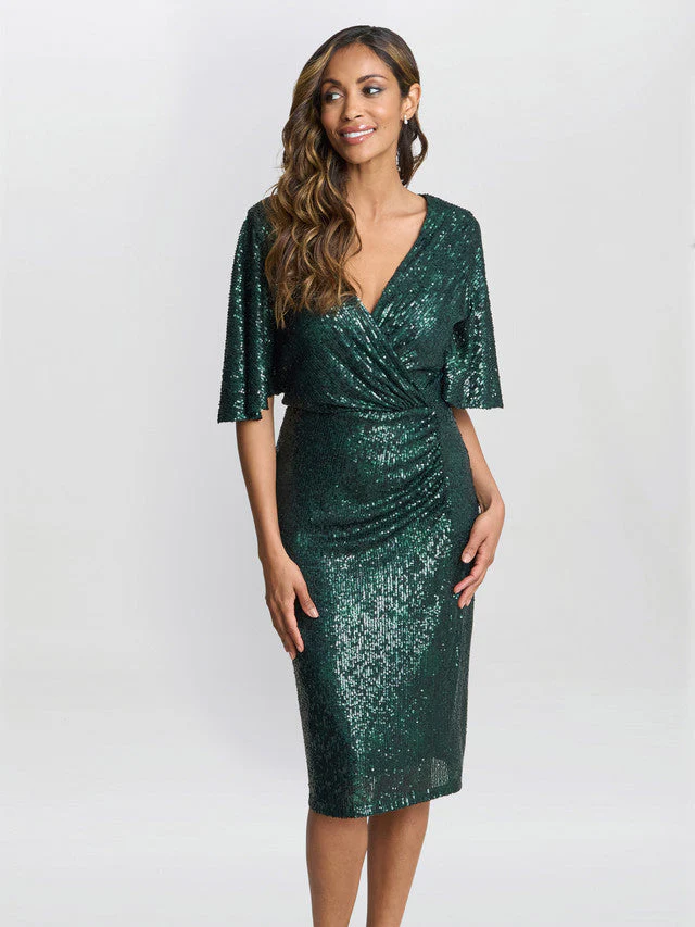 Gina Bacconi Green Jen Sequin Wrap-Look Dress