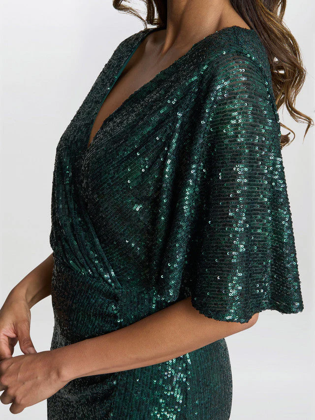 Gina Bacconi Green Jen Sequin Wrap-Look Dress - Image 2
