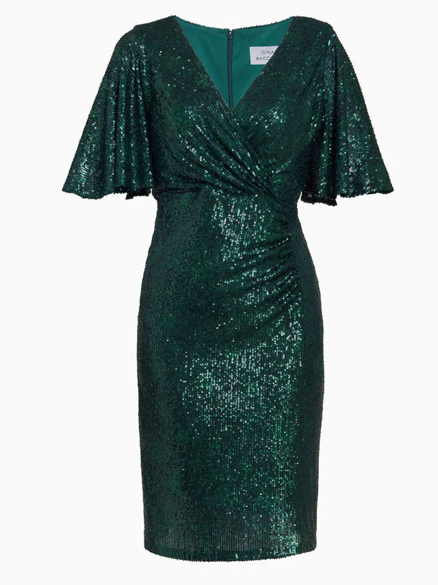 Gina Bacconi Green Jen Sequin Wrap-Look Dress - Image 5