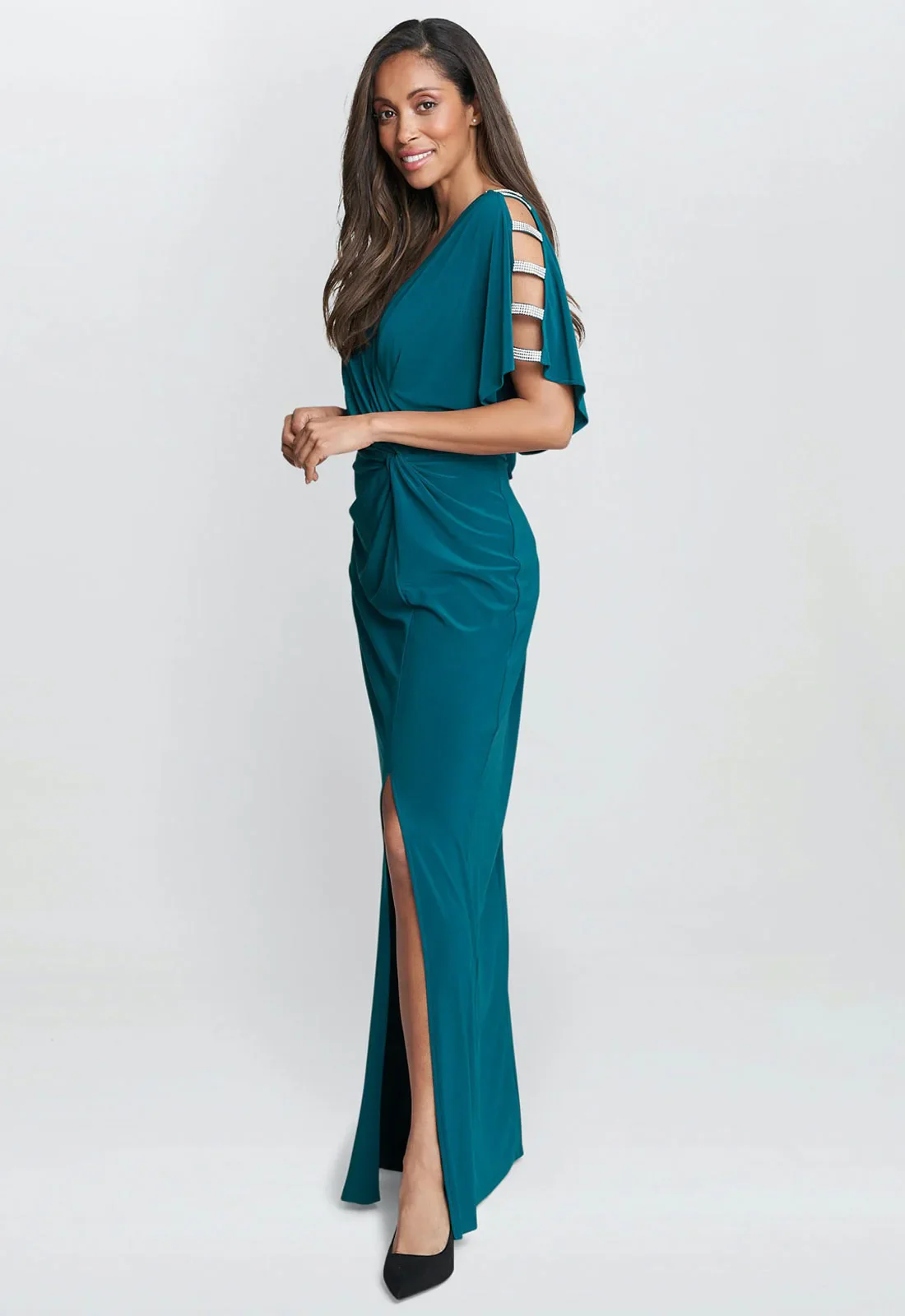 Gina Bacconi Green Pascale Long Knot Front Jersey Dress - Image 3