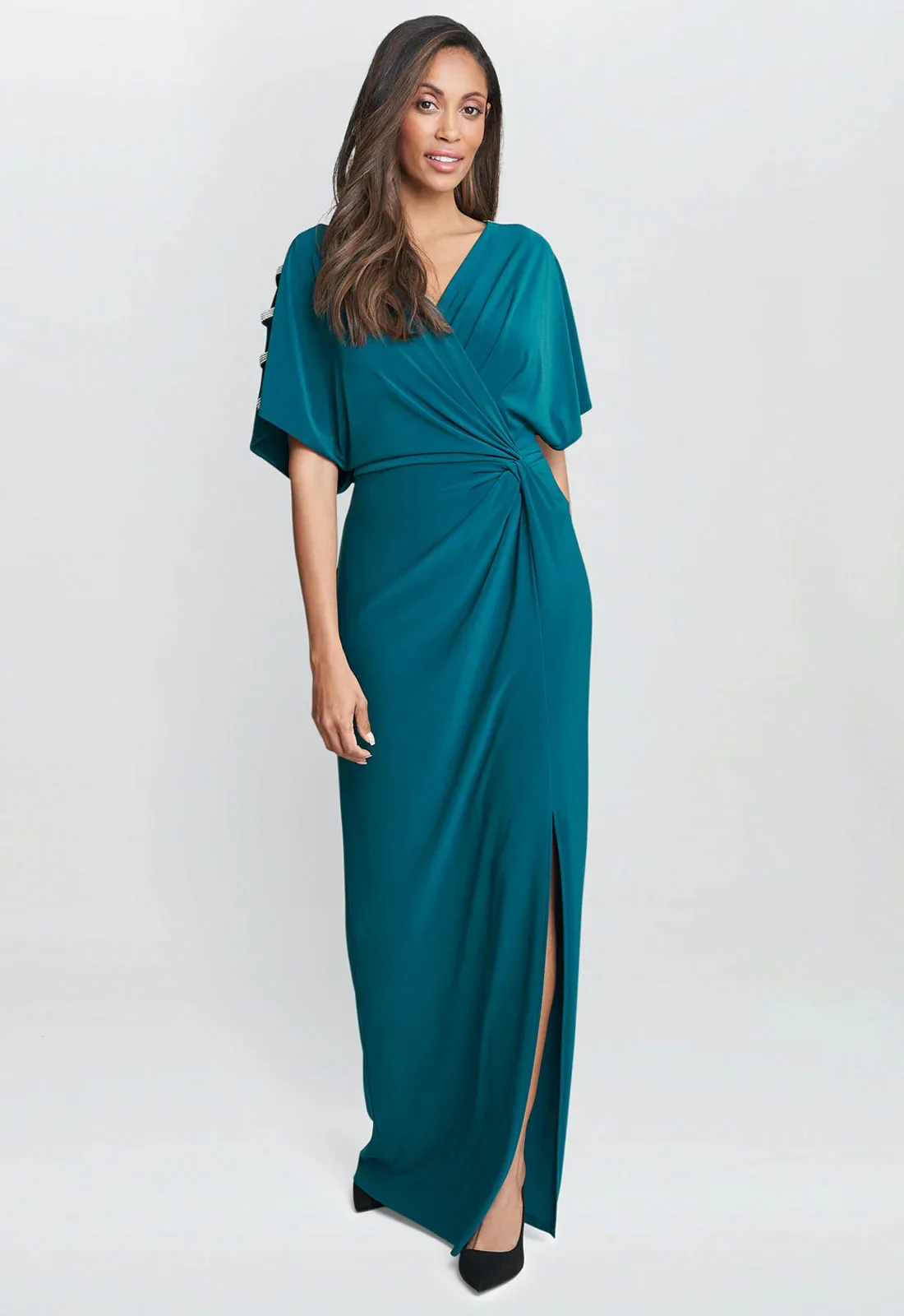 Gina Bacconi Green Pascale Long Knot Front Jersey Dress - Image 5