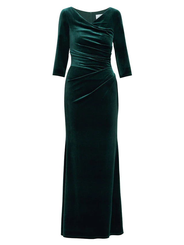 Gina Bacconi Green Sophie Velvet Maxi Dress With 3/4 Sleeve - Image 2