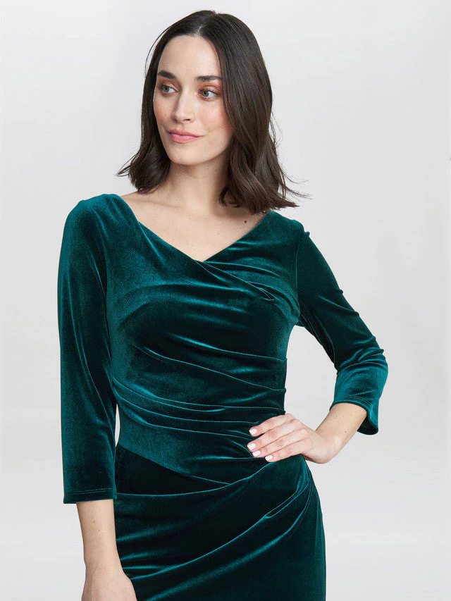 Gina Bacconi Green Sophie Velvet Maxi Dress With 3/4 Sleeve - Image 3
