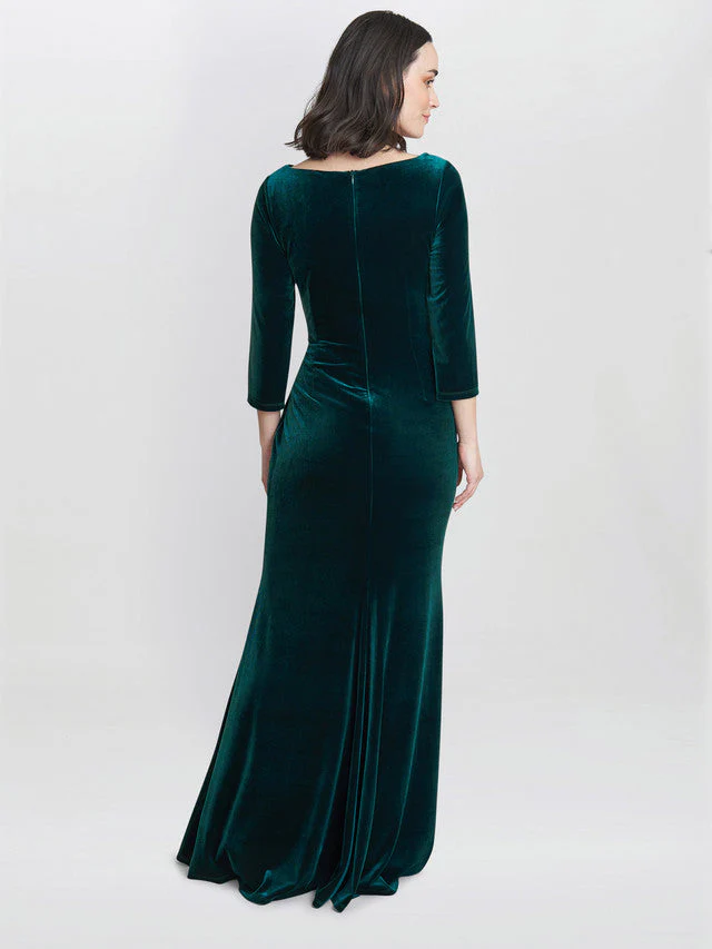 Gina Bacconi Green Sophie Velvet Maxi Dress With 3/4 Sleeve - Image 4