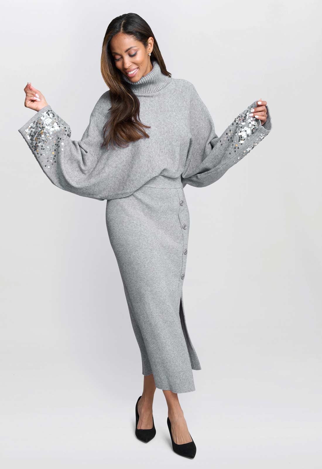 Gina Bacconi Grey Vanna Sequin Cuff Jumper - Image 4