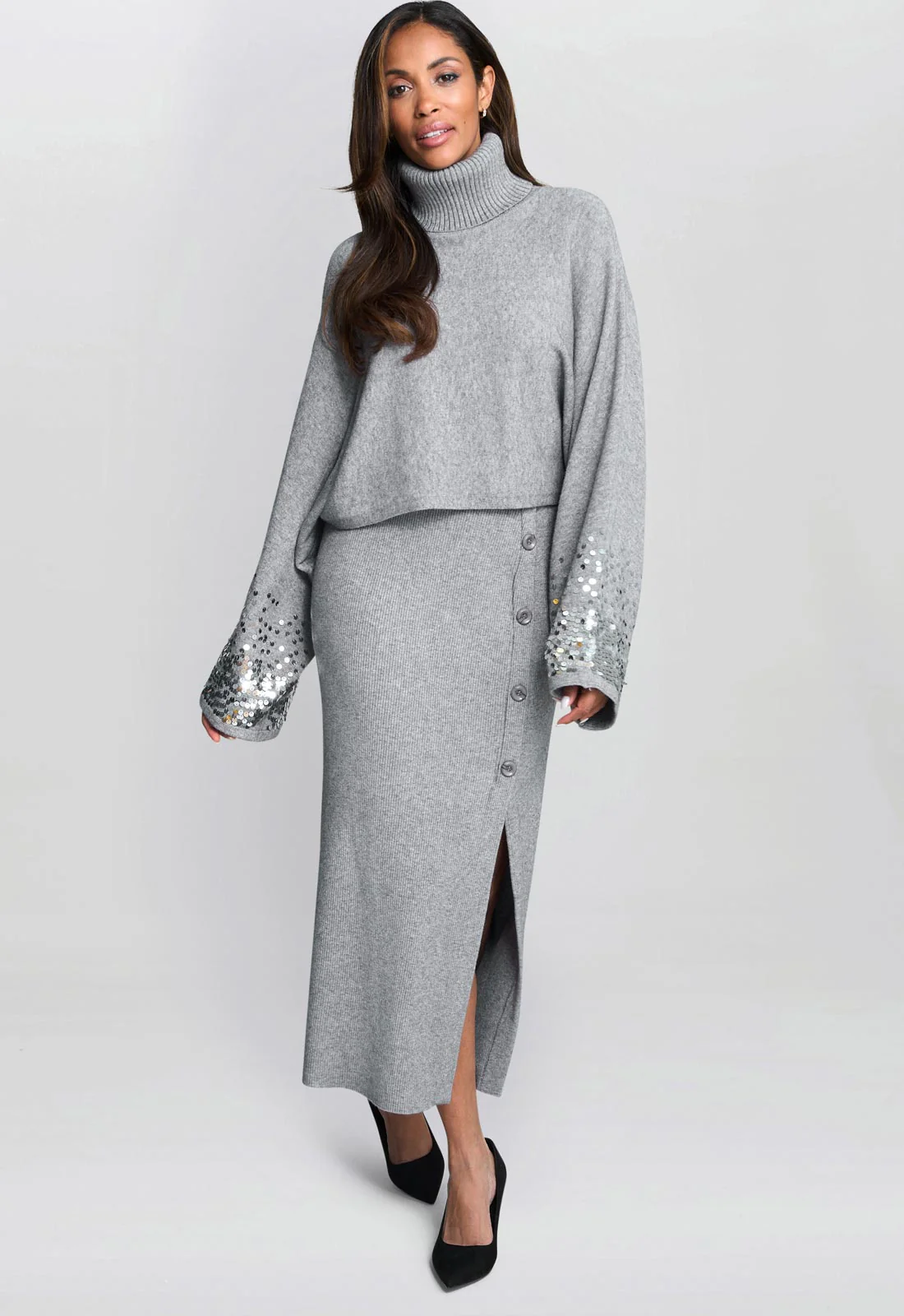 Gina Bacconi Grey Vanna Sequin Cuff Jumper - Image 6