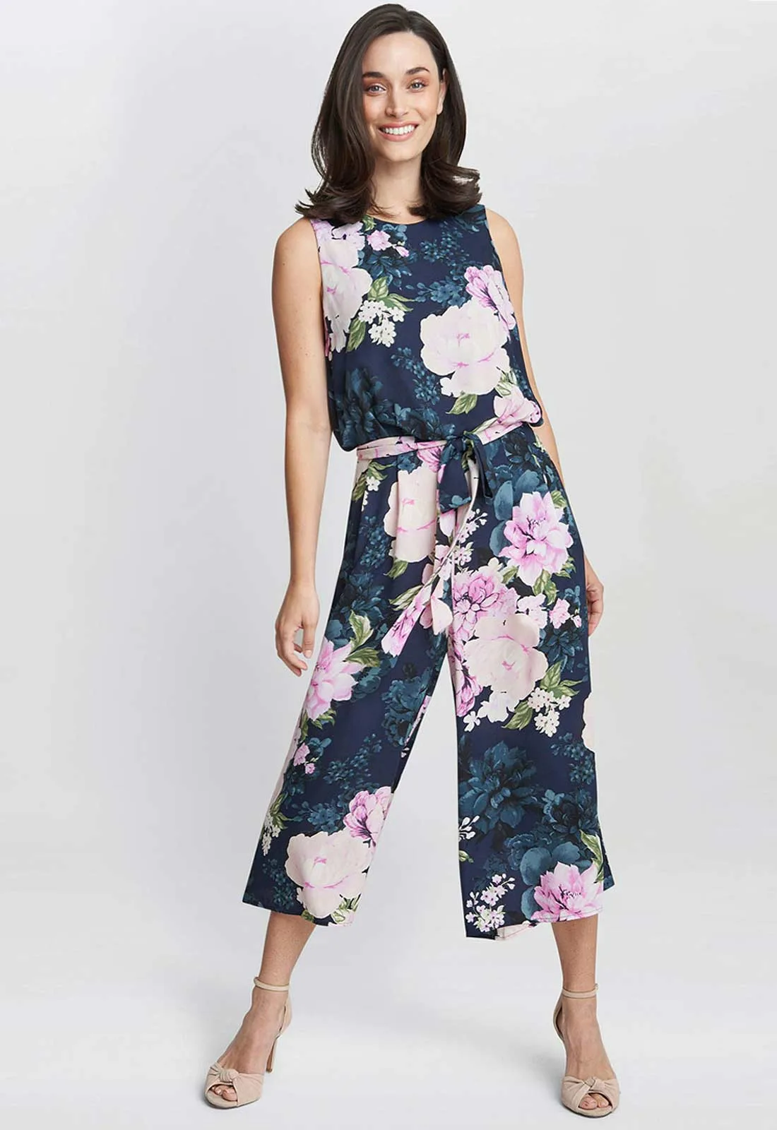 Gina Bacconi Hope Printed Cropped Jumpsuit With Tie Belt - Image 4