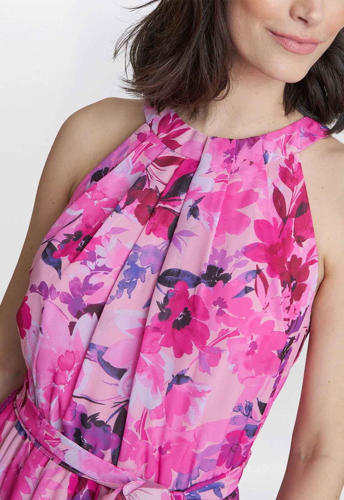 Gina Bacconi Hot Pink Hermione Printed Keyhole Halter Maxi Dress - Image 3