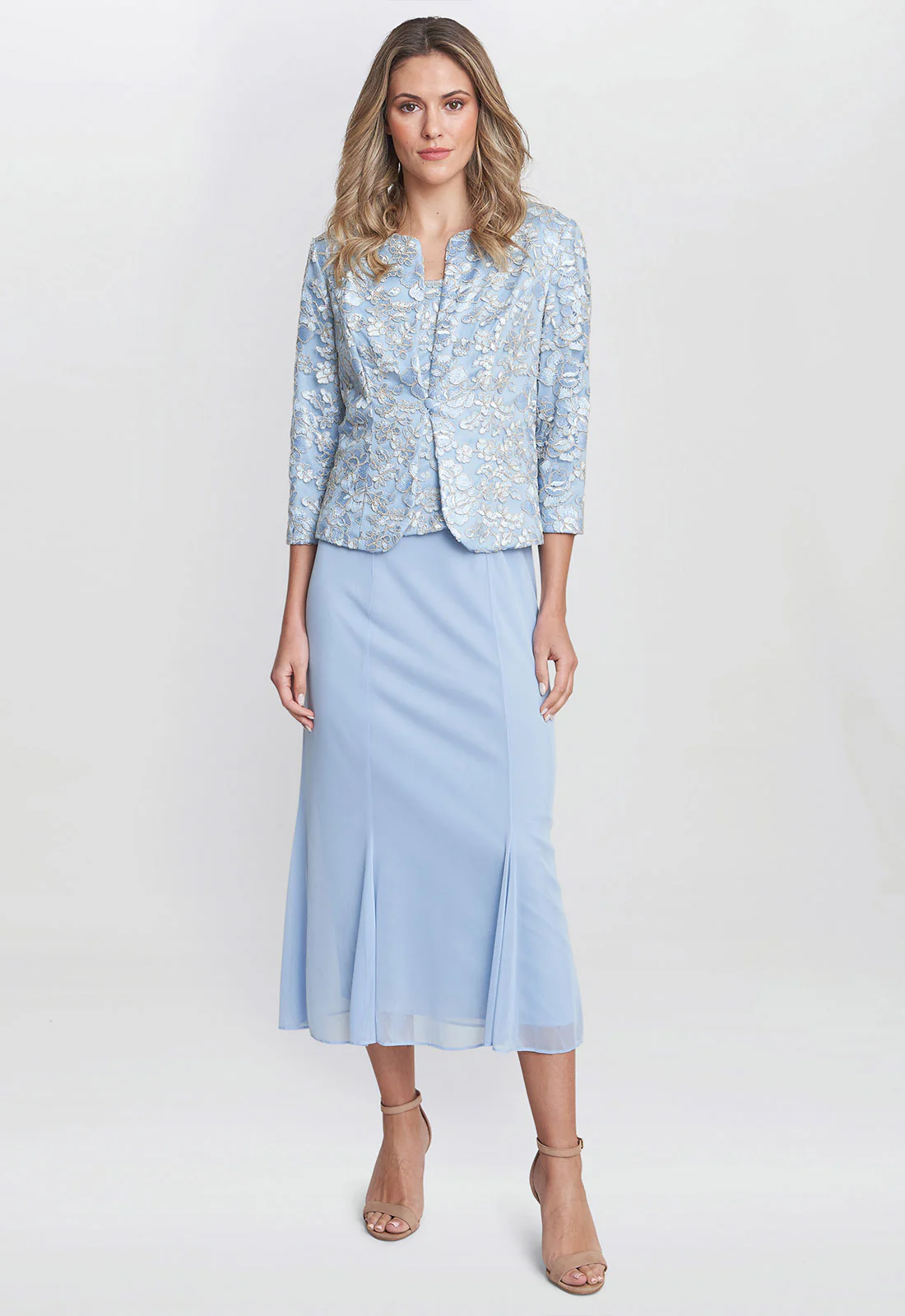 Gina Bacconi Blue Joyce Midi Dress And Jacket With Embroidered Lace - Image 2